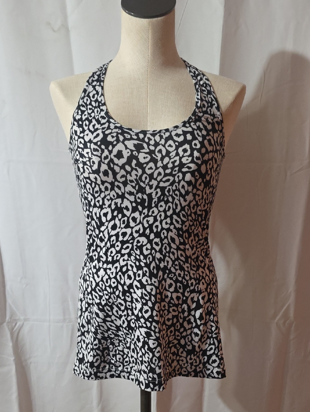 Xersion Black and White Leopard Print Racerback Tank Top